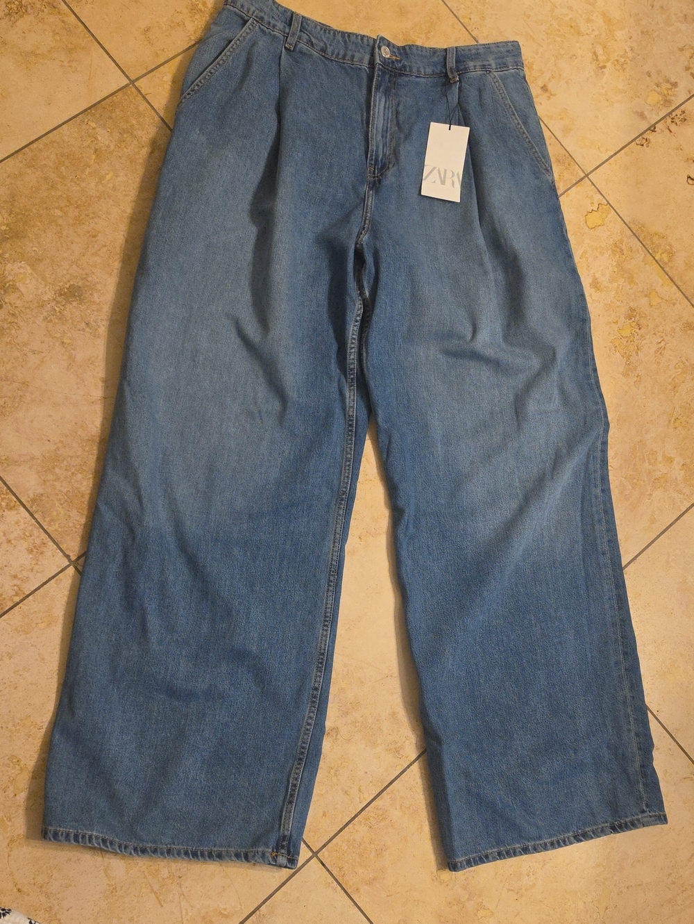 ZARA Light Blue Wide-Leg Denim Trousers